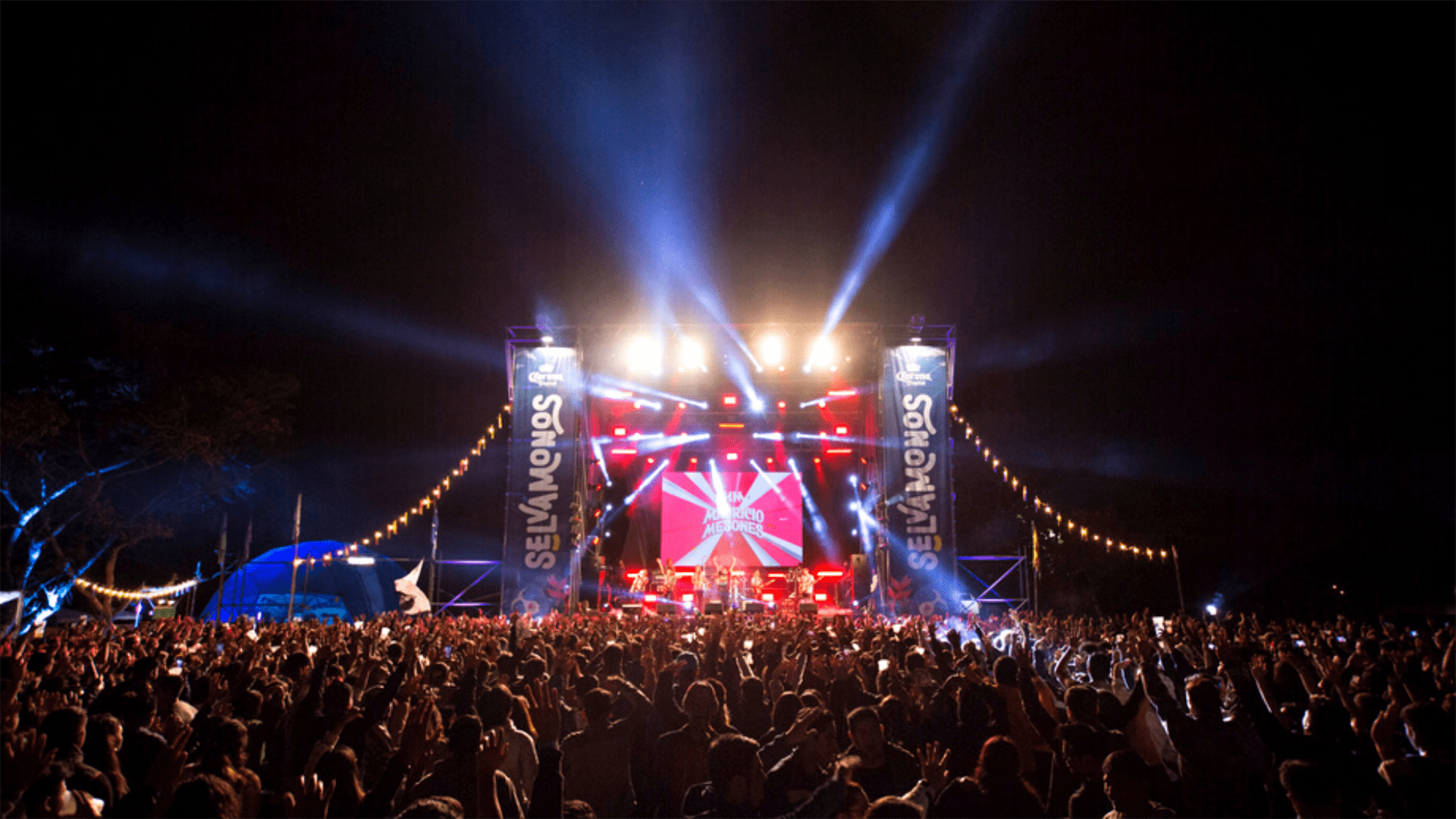 Night time, outdoor festival with crowd