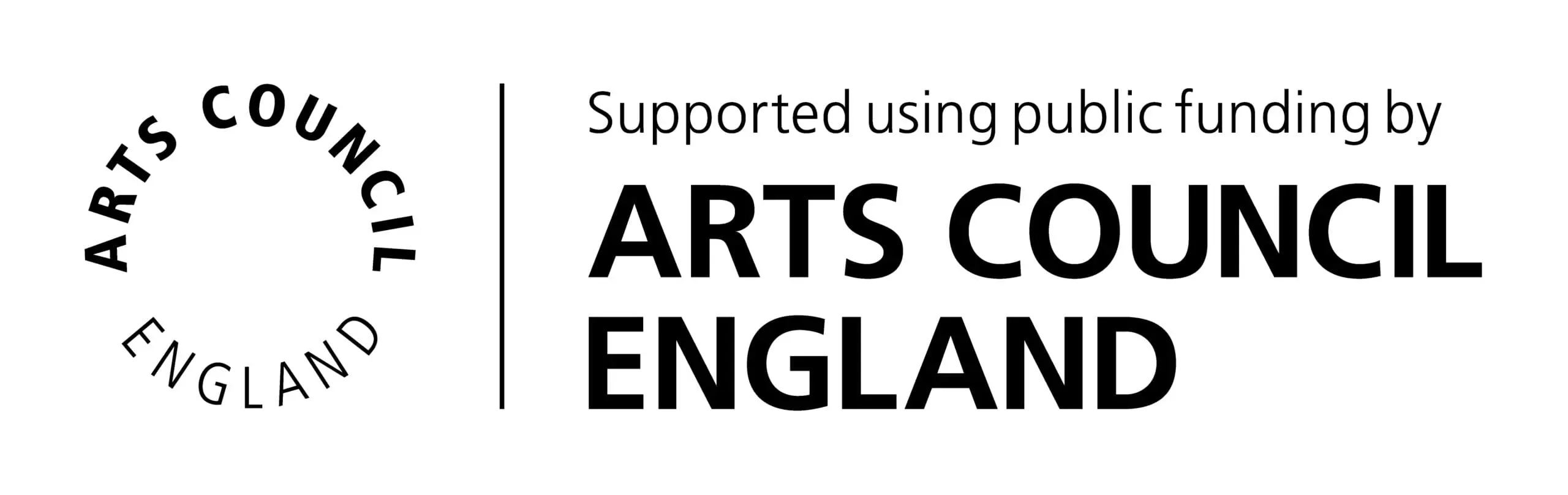 Arts Council England logo and text "Supported using public funding by Arts Council England"