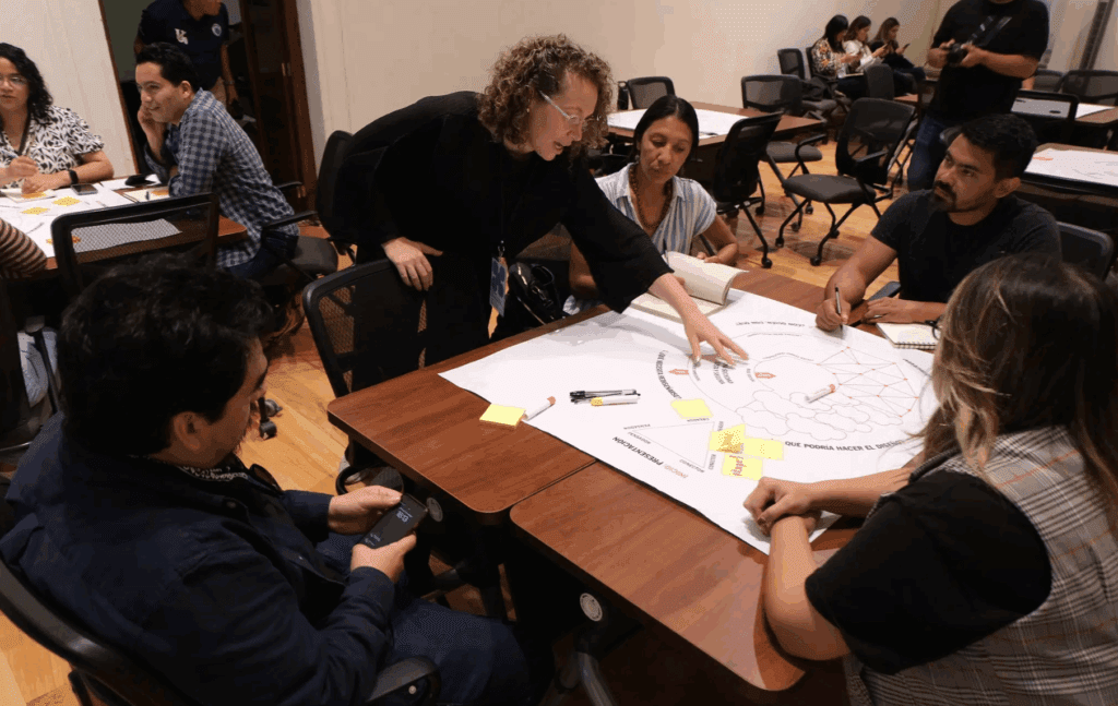 A group activity around a table.