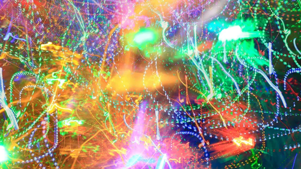 multicolour abstract artwork, lots of electrical wires