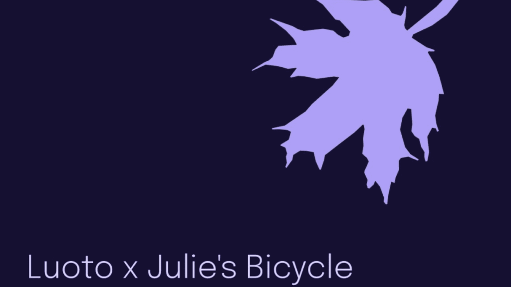 purple leaf graphic with dark background and text that says Luoto x Julie's Bicycle